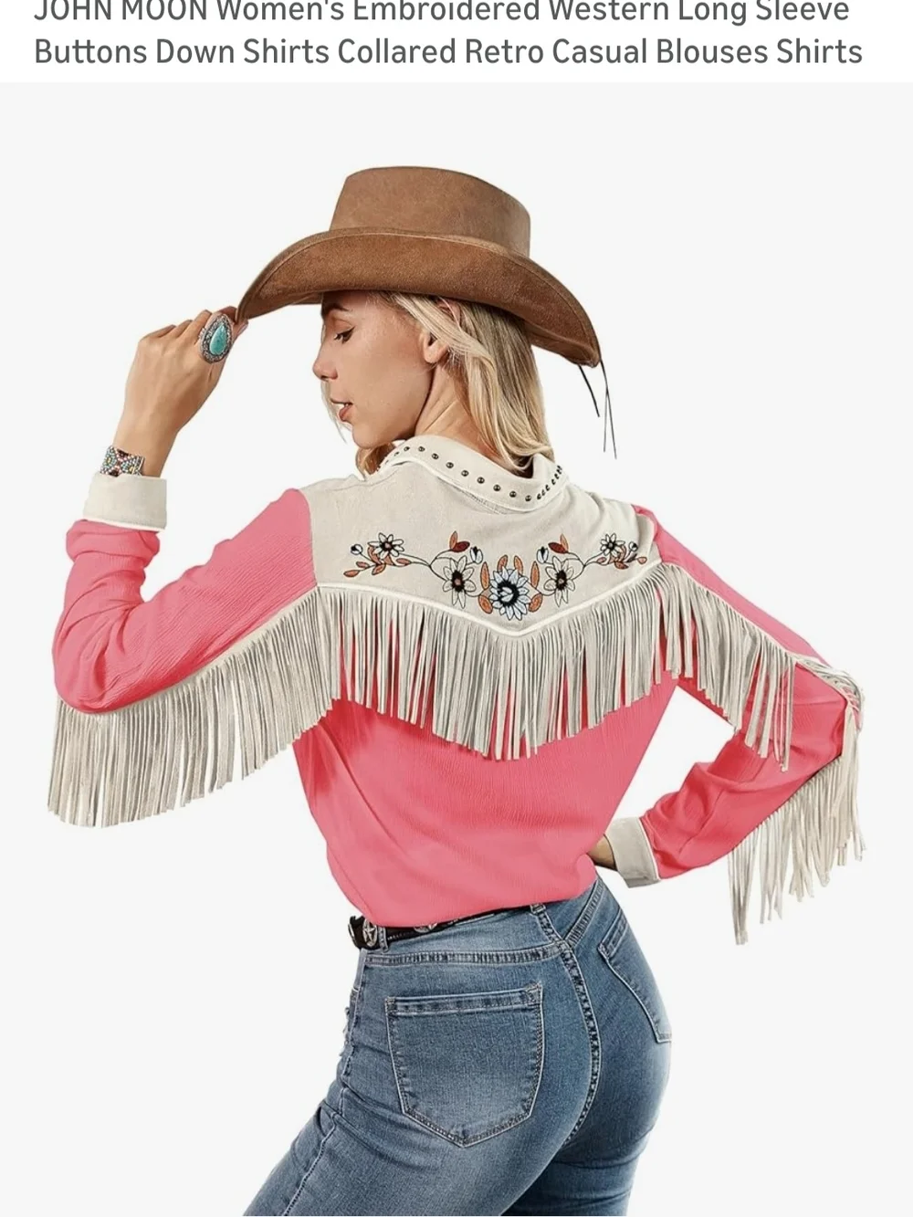 JOHN MOON Women's Embroidered Western Long Sleeve Buttons Down Collared NWT - Picture 2 of 4